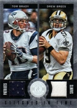 2012 Panini Totally Certified Drew Brees - Tom Brady Stitches in Time Dual