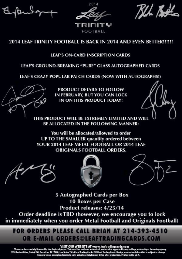 2014 Leaf Trinity Football Sell Sheet