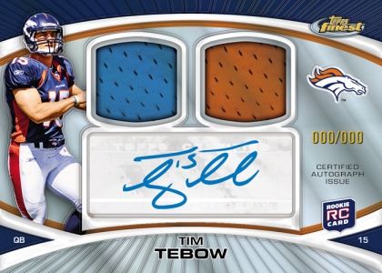 2010 Topps Finest Football Tim Tebow Dual Relic Auto 