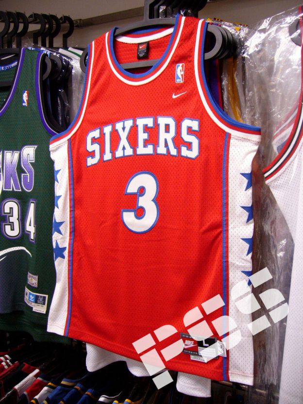 00球迷版76人艾佛逊复古红色绝版球衣 nba sixers iverson jersey l