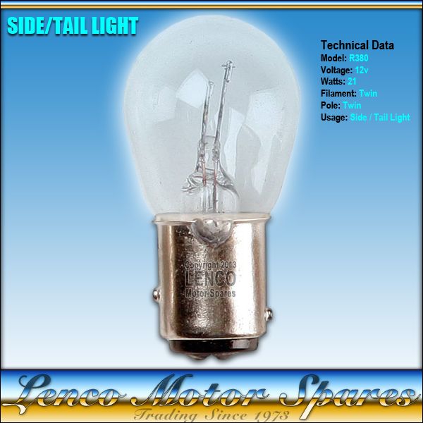 BRAKE STOP TAIL LIGHT BULB R380 12v 21w TWIN FILAMENT OFFSET PIN