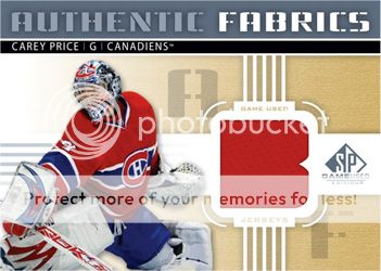 2011-12 Upper Deck SP Game Used Hockey Authentic Fabrics Letter Variation Gold Carey Price Jersey Card