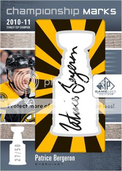 2011-12 Upper Deck SP Game Used Championship Marks Patrice Bergeron Autograph Card #/50